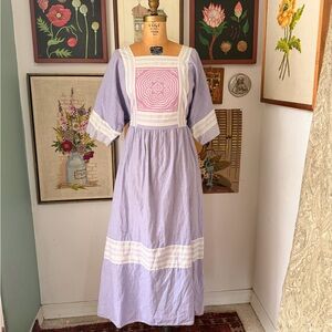 Lavender and White Embroidered Midi Dress